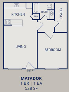Matador - 1 Bedroom -1- Bath - 528 Sq. Ft.*