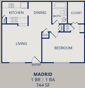 Madrid - 1 Bedroom -1- Bath - 744 Sq. Ft.*