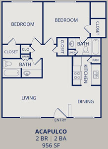 Acapulco - 2 Bedroom - 2 Bath - 956 Sq. Ft.*